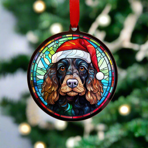 Cocker Spaniel Black in Santa Hat Suncatcher Decoration